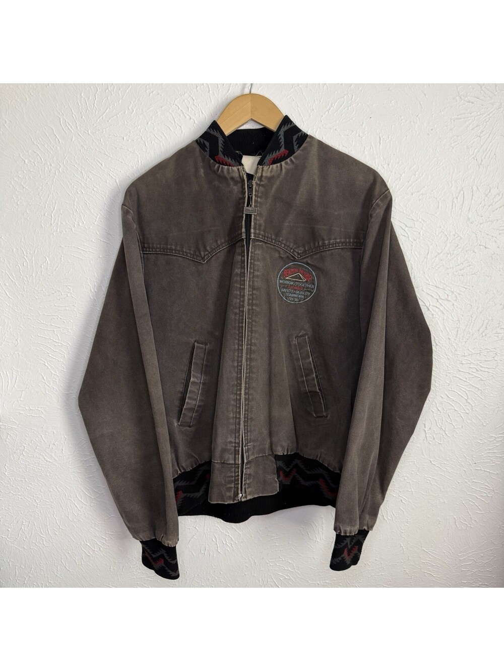 VTG WALLS Mountain Gray & Aztec Trim Lined Jacket Made USA Men's Large Reg